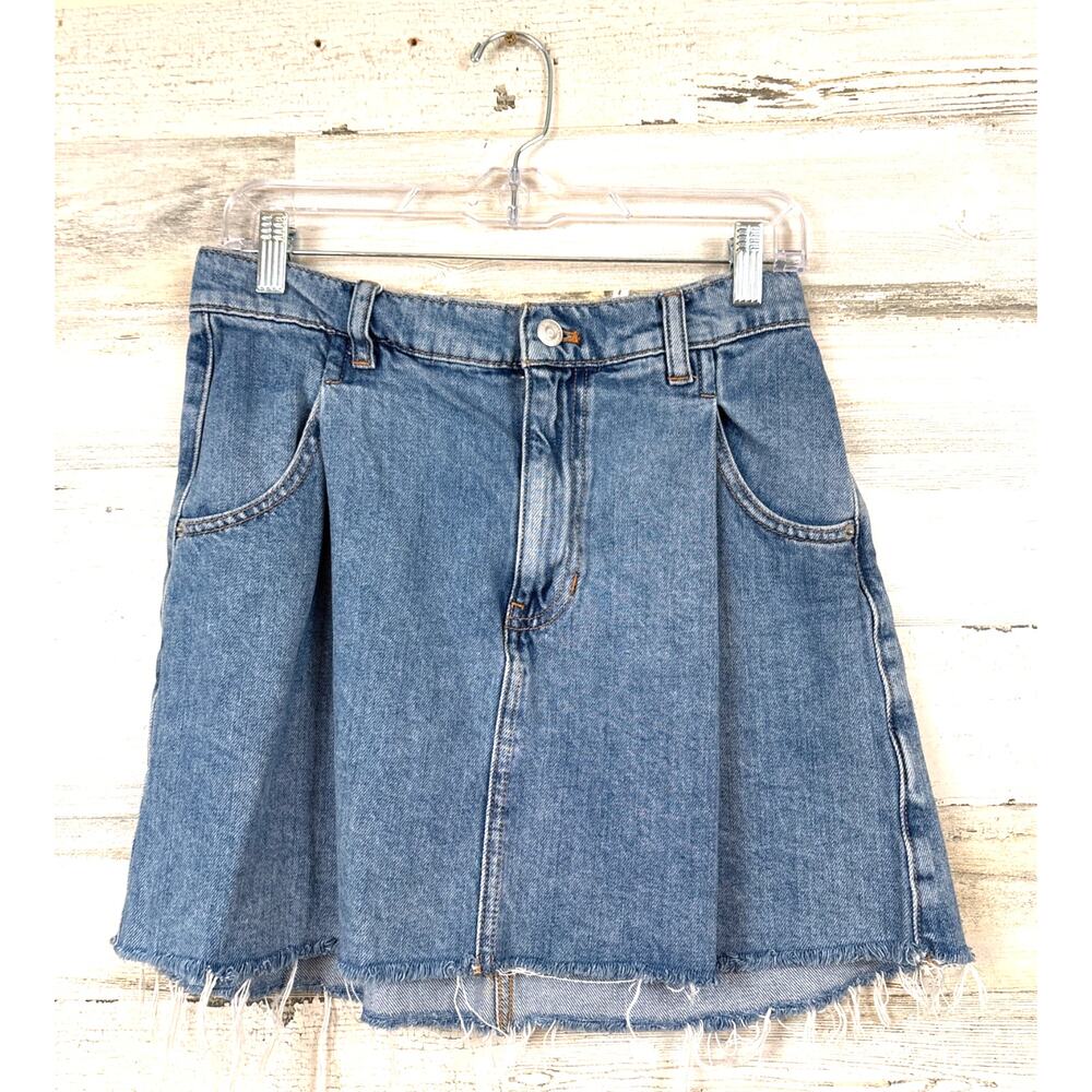 We The Free People Womens 6 Cosmico Flirt Pleated Denim Raw Hem Mini Skirt